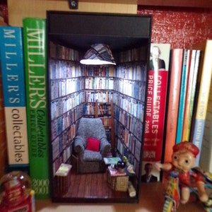 Miniature room book nook., Booknook diorama, Book alley, Book lover gift, Miniature library room, books, cosy chair, Ideal gift image 8