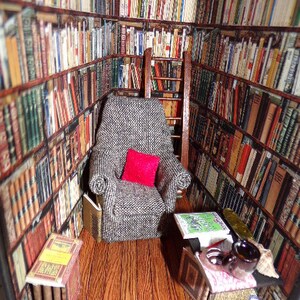 Miniature room book nook., Booknook diorama, Book alley, Book lover gift, Miniature library room, books, cosy chair, Ideal gift image 5