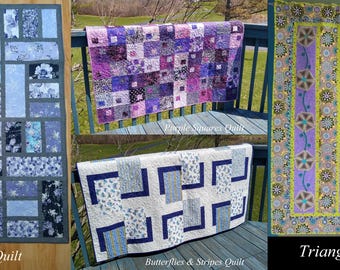 Purple Quilts - Butterflies, Flowers, Squares within Squares, Modern Shapes