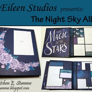May include: A dark blue scrapbook album titled "The Night Sky Album" with floral and celestial designs. The album features pages with photo inserts and the text "There is Magic in the Stars."
