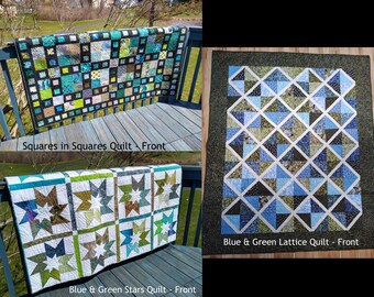Blue & Green Modern Quilts - Stars, Boxes, Lattice Designs