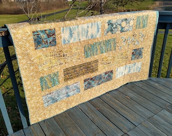 Gold & Teal Asian Style Fabric Quilt