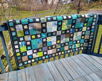 Blue & Green Squares and Squares Quilt