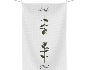 Serviette à main botanique menthe aux herbes/serviette en microfibre pour cuisine de ferme//torchon à vaisselle abstrait illustré à base de plantes