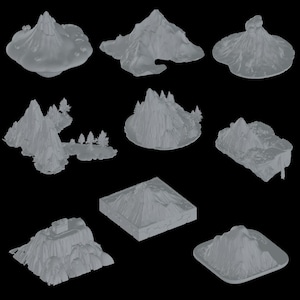 10x Mountain 3d STL printer Files | Realistic Reliefs for miniatures - Instant Download