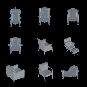 10 1950 year style chairs 3d stl files for 3d printers past century art - instant download