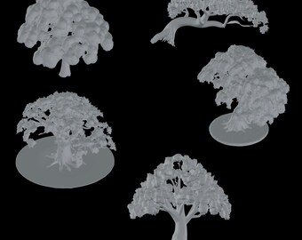 6x Jungle forest Tree 3D stl Printer Models for miniature art making - Instant Download