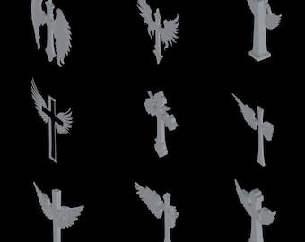 10x 3D STL Cross Angel Wing Files | Christian Decor - Instant Download