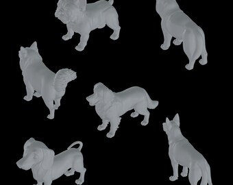 6 archivos STL 3D de perros realistas para impresión 3D y creación de estatuas (descarga instantánea)