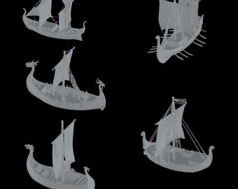 5 archivos STL para impresora 3D de barcos vikingos / Diseños de guerreros antiguos - Descarga instantánea