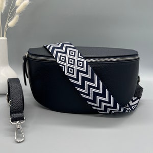 Sac banane pour femme en cuir bleu foncé, sac à bandoulière avec sangle à motifs, sac à bandoulière, sac ceinture, sac à bandoulière, sac de festival image 1