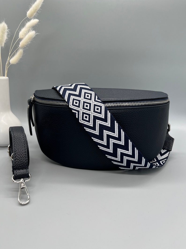 Riñonera para mujer cuero azul oscuro, bolso de hombro con correa estampada, bolso bandolera, bolso de cinturón, bolso de hombro, bolso de festival imagen 1