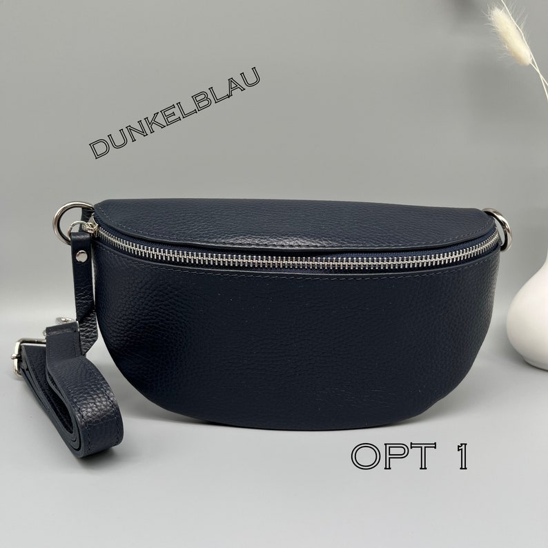 Heuptasje voor dames leer donkerblauw, schoudertas met band met patroon, crossbody tas, heuptas, schoudertas, festivaltas Navy Blau Opt.1