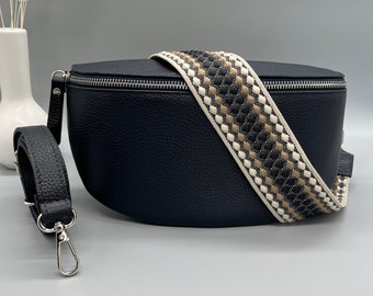 Riñonera mujer azul oscuro, riñonera de piel, regalo para ella, bolso bandolera, riñonera mujer, bolso bandolera con cinturón de viaje