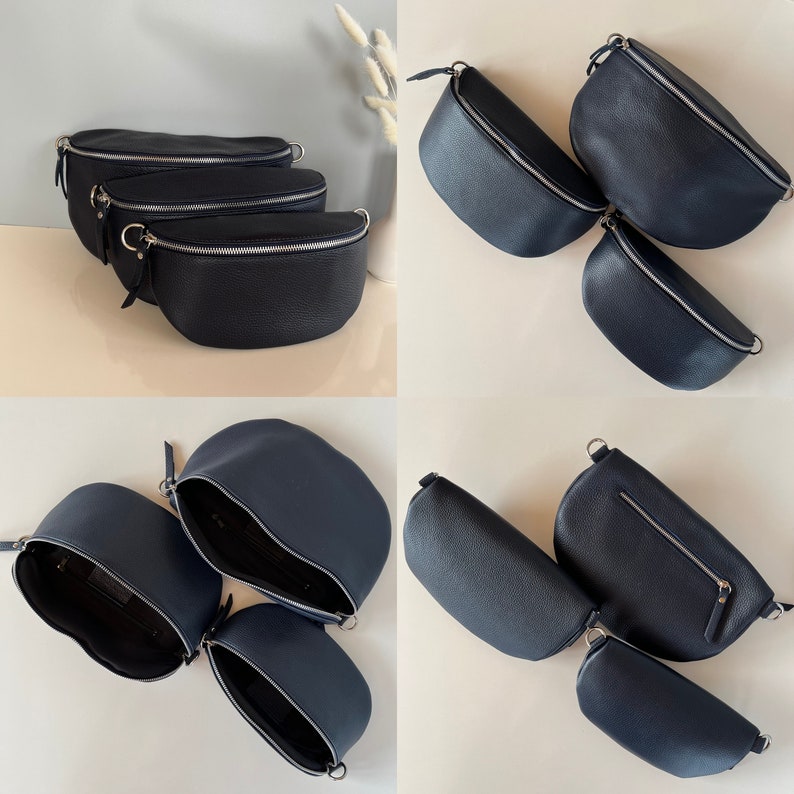 Riñonera para mujer cuero azul oscuro, bolso de hombro con correa estampada, bolso bandolera, bolso de cinturón, bolso de hombro, bolso de festival imagen 9