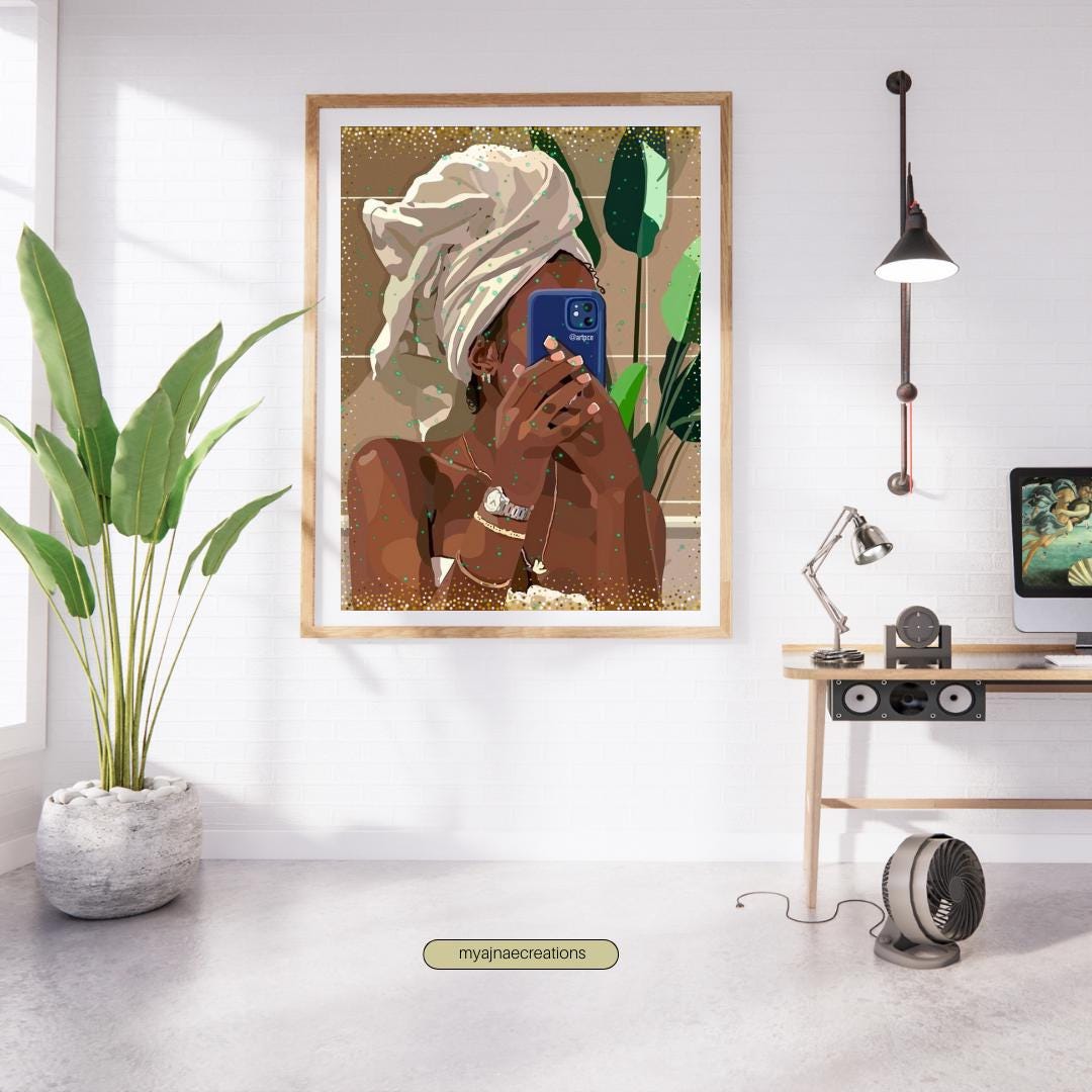 Bathroom Art, Black Girl Art, Black Art, Bathtub, Self Care Art, Black ...