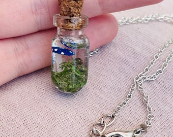 Mini Mushroom Terrarium Necklace & Jar Bundle - Handmade Resin Jewelry, Mushroom Jewelry, Forest Pendant