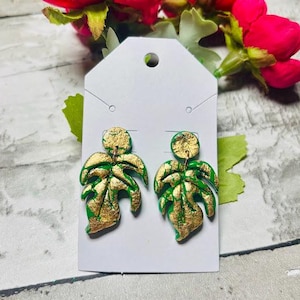 Monstera Leaf Polymer Clay Dangle Earrings