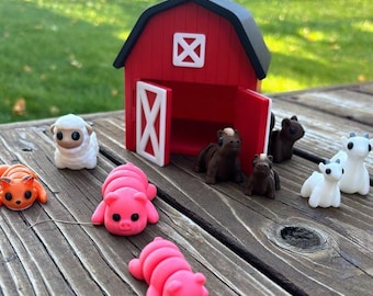 3D Printed Farm Scene with Barn & Animal Friends | Mini Barnyard Playset | Cute Farmhouse Decor Gift
