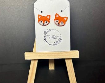 Handmade Polymer Clay Fox Stud Earrings