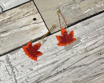 Handmade Polymer Clay Leaf Dangle Earrings