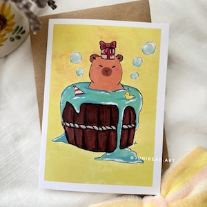 Carte de voeux mignonne de Capybara | Acrylique peint à la main | Anniversaire, Saint-Valentin, Carte de fête