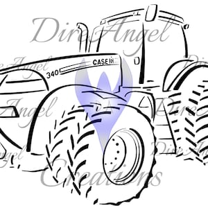 May include: Black and white line art illustration of a Case IH 340 tractor. The tractor has large, textured tires and is viewed from a side angle. The image includes the text "Case IH" and "340".