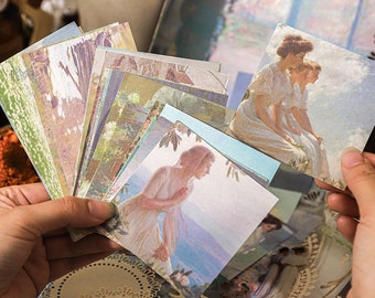 Love is Eternal Series - Sticker & Background Paper Pack [10 sticker + 40 different paper] - Oil Painting Style - For Scrapbook, Diary, DIY