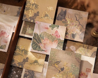 Chinese Evening Water Painting Series - Memo Book [90sheets] Golden Foil Hot Stamped Ink Water Paint Chinese style - Base Background Paper