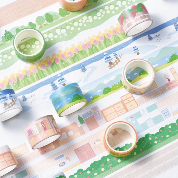 4er-Set – Slow Life-Serie [2 m] Washi Tapes – für Scrapbook, Tagebuch, Journal, Notizbuch – Premium Washi Masking Tape – Schreibwaren aus Korea und Japan