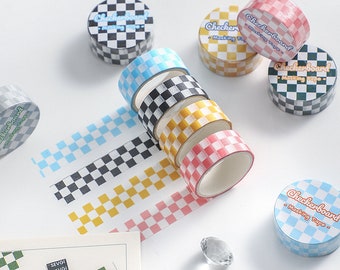 Un rouleau de ruban adhésif Washi coloré - Série à motif damier [3 m] - Pour la décoration d'albums, d'agendas, de carnets de notes ou de carnets