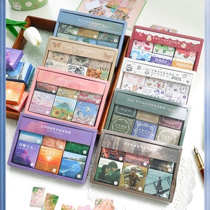 Journal of Time Series [6 dozen, 300 stickers] - filmscène, vintage object, sticker met olieverfschilderij gecoate sticker - voor plakboek, dagboekdecoratie