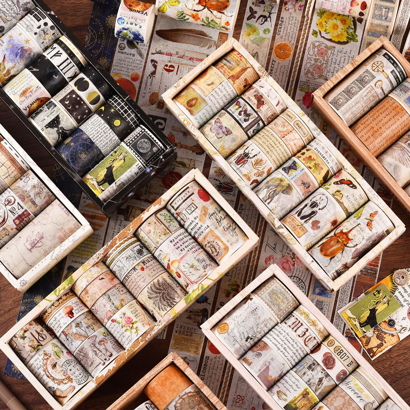 Set of 18 Premium Washi Tape - Old Memories Series [2m] Supreme Quality - For Scrapbook, Diary, Journal, Notebook Decoration