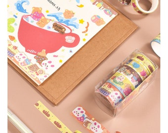 Juego de 5 - Cintas Washi Daily Cutie Series [2m] - Para álbum de recortes, diario, cuaderno - Washi Premium - Papelería estilo Corea Japón