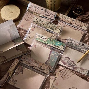 Seria obrazów Precious Chinese Ink - Notatnik [80 arkuszy] Słynny stary obraz i kaligrafia - Do albumu, pamiętnika - Papier samoprzylepny