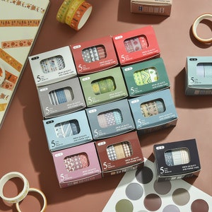 Washi Tape 5er Set - Basic Patterns Serie [2m] - Für Scrapbook, Tagebuch, Journal, Notebook Dekoration