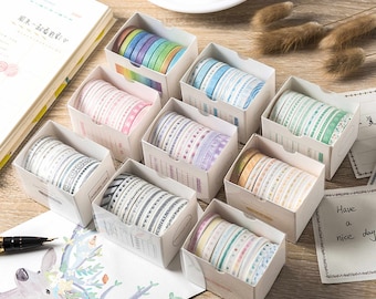 Lot de 10 rubans adhésifs Washi - Série couleur simple [2 m] Lignes fines - Pour décoration de scrapbooking, agenda, journal intime, bloc-notes