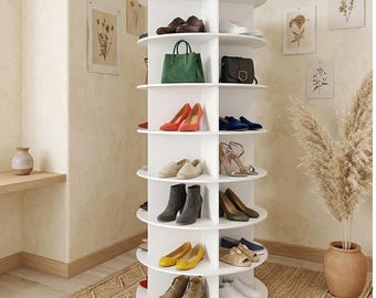Rotating Shoe Rack 7 Tier, 360 Spinning Shoe Organizer, Shoe Carousel, Round Shoe Storage, Sneakers & Handbags, Space Saving (White)