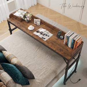 Overbed Table with Wheels, Adjustable Over Bed Desk with Drawer, Rolling Laptop Table for Bed, Mobile Computer Cart, Hospital Bed Tray Table