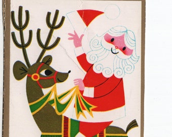 Santa on Reinder * Christmas * Unused * Vintage Postcard
