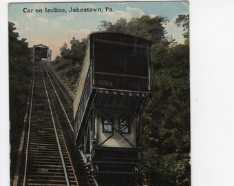 Car on Incline * Johnston * Funicular Rail * Pennsylvania * Double Canceled Stamp * 1915 * Vintage Postcard