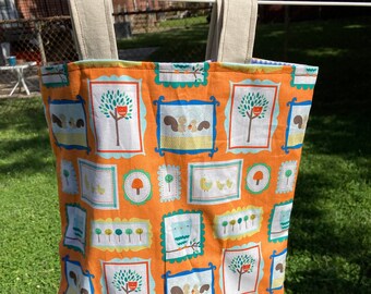 Handmade Tote Bag, Fully Lined, Scenic Route Frames, Orange, Deena Rutter, Riley Blake Designs, 100% Cotton Fabric