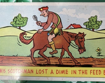 Scotchman in Kilt On Horse * Humor * 1953 * Canceled Stamp * Used * Vintage Postcard