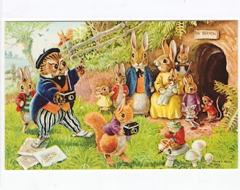 The Photographers * Owl * Rabbit Family * Woodland Scene * 379 * Racey Helps * The Medici Society * Great Britain * Vintage Postcard
