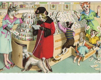 Mainzer Cats * Card Shop * 4933 * Eugen Hartung * Belgium * Unused * Vintage Postcard * Deckle Edge