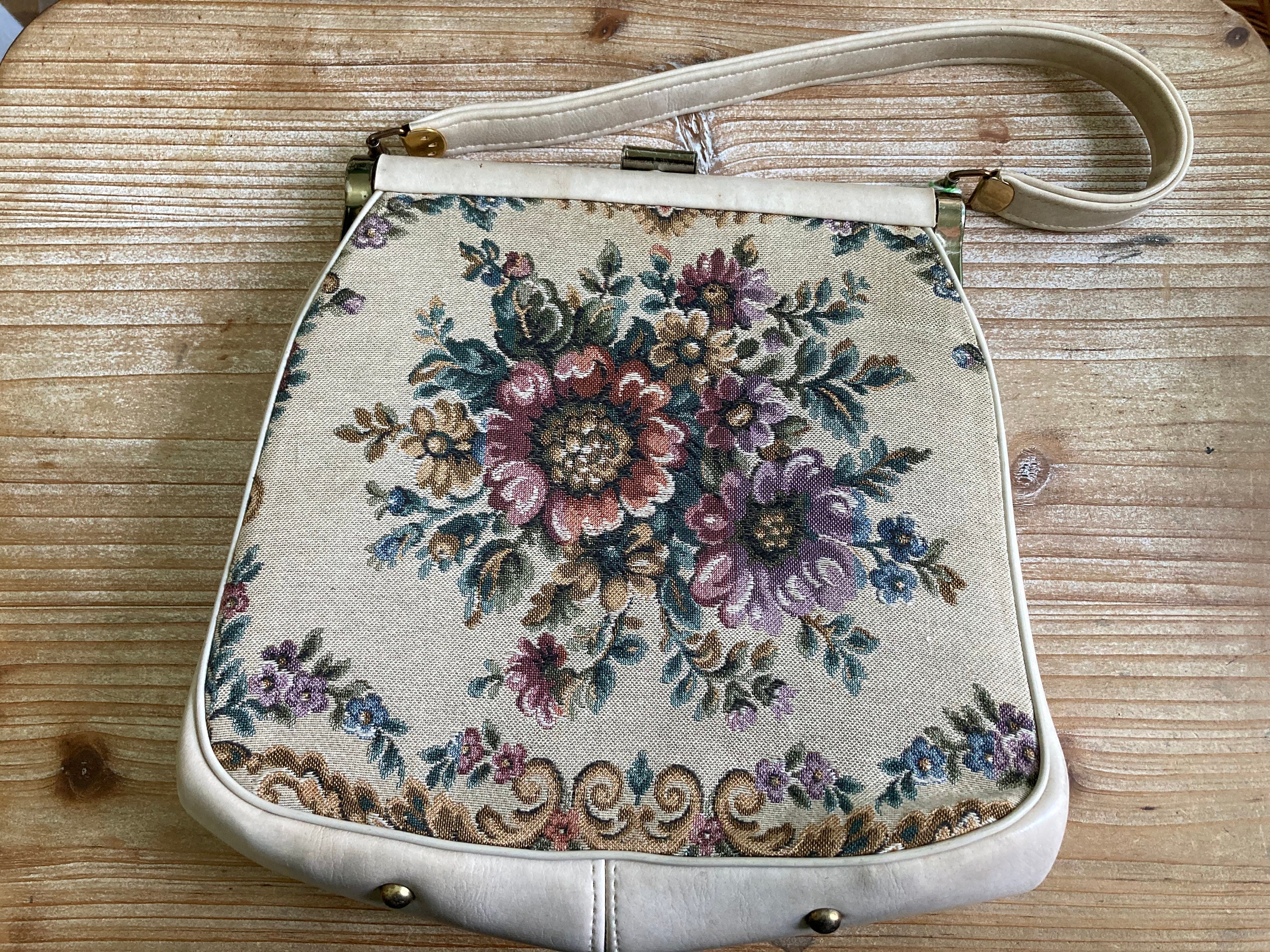 Vintage JR Julius Resnick French Tapestry Handbag Floral Purse Victorian  Couple