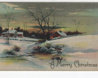 A Merry Christmas * Snowy Scene * Canceled Stamp * 1920 * Minnesota * Vintage Postcard