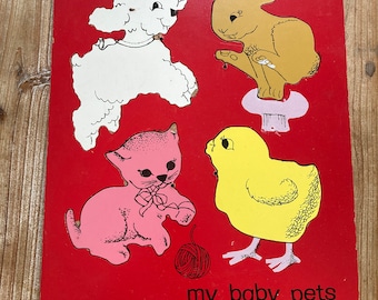 Playskool, My Baby Pets, Wooden Frame, Rabbit, Lamb, Cat, Chick, Vintage Tray Puzzle