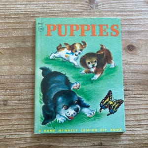 Puppies, A Rand McNally Junior Elf Book, Catherine Stahlmann, Rand McNally, 1952, Vintage Kids Book
