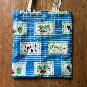 Sac fourre-tout fait main, entièrement doublé, ustensiles de cuisine, tissu vintage